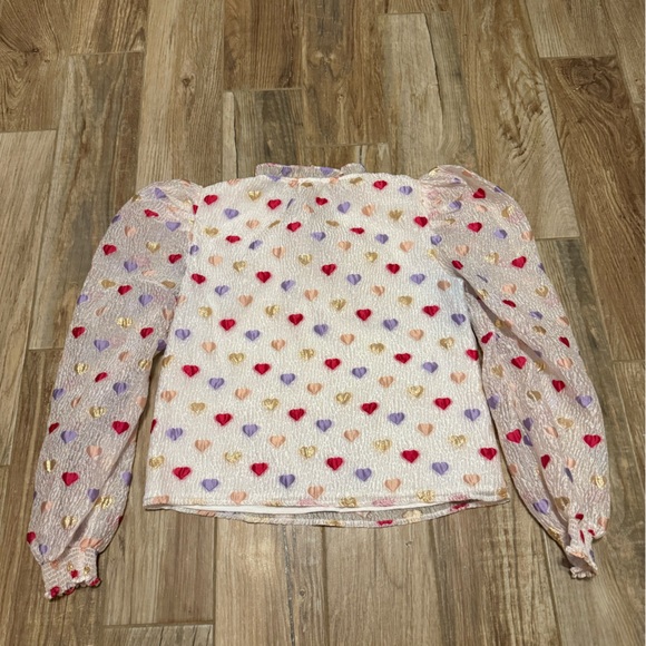 THML Colorful Heart Puff Sleeve Tie Front Top - Picture 4 of 4